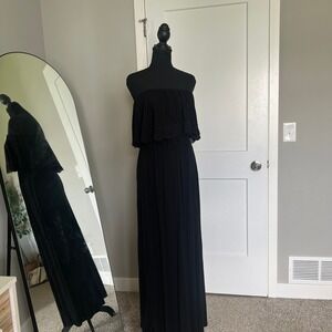Forever 21 Maxi Dress Womens Medium Black Strapless Crochet‎ Ruffle Boho Summer